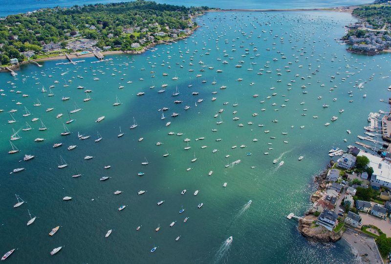 Harbour full of boats at anchor