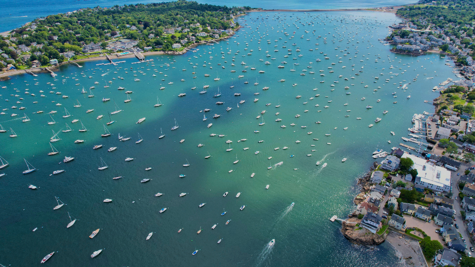 Harbour full of boats at anchor