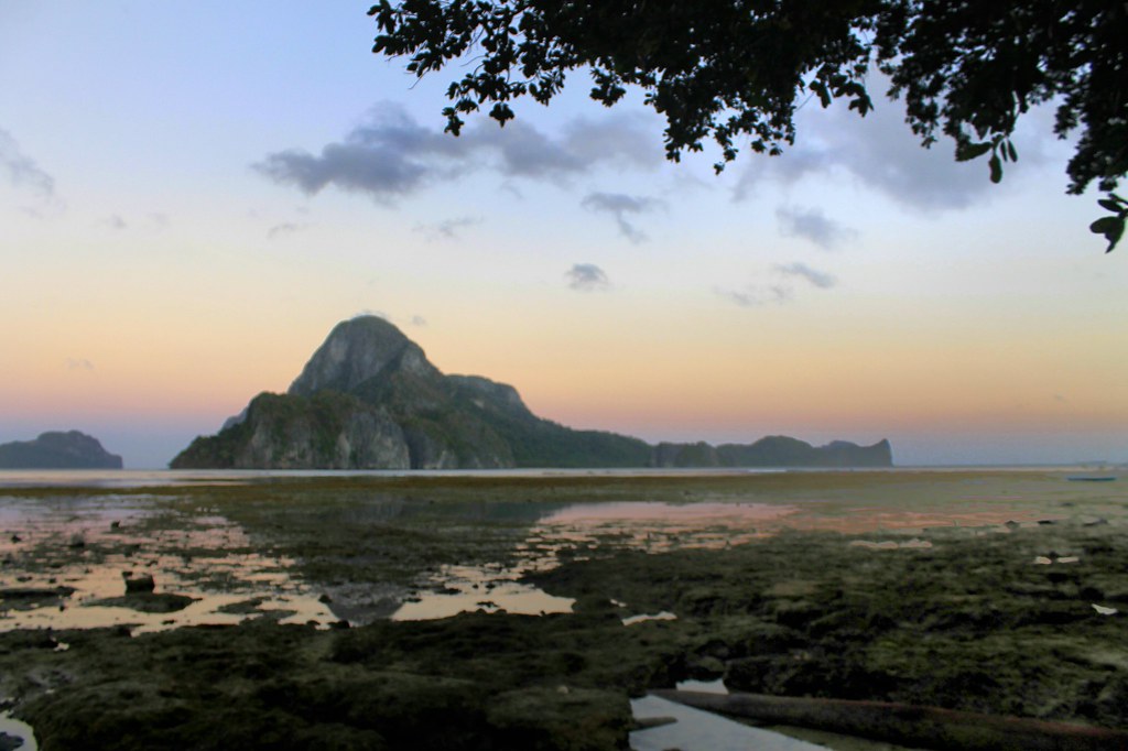 Limestone island and lagoon in turquoise water
