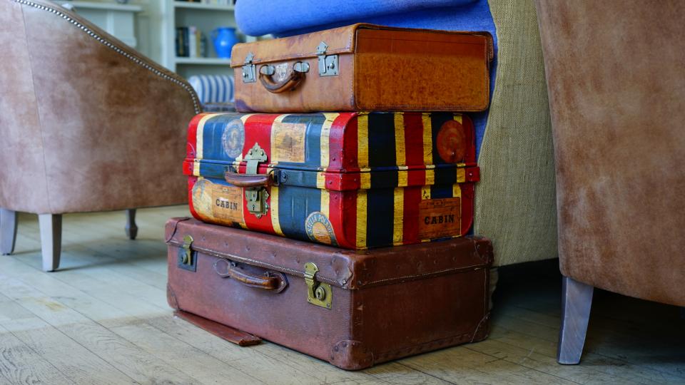 Travel essentials arranged for packing