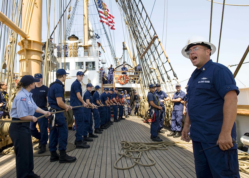 Crew training aboard a sailing ship