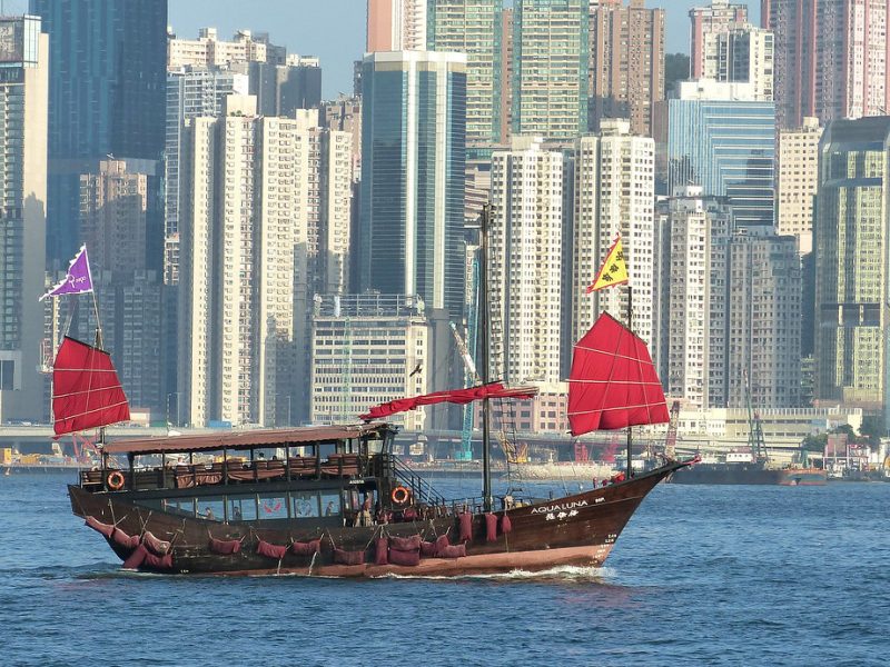 Traditional wooden sailing vessel at sea